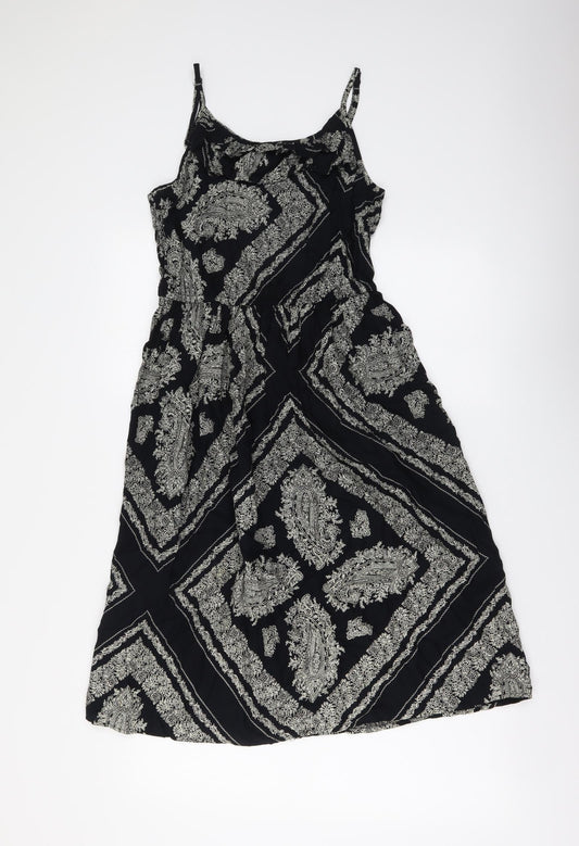 TU Womens Black Geometric Viscose A-Line Size 10 Round Neck Pullover