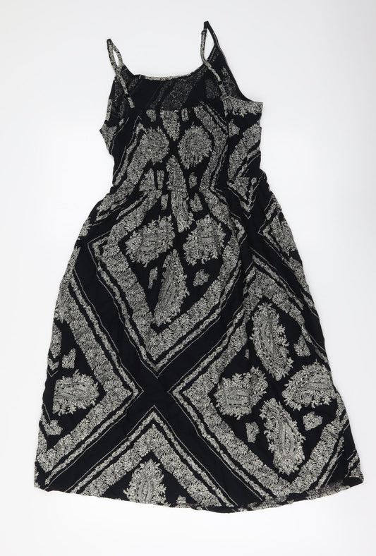 TU Womens Black Geometric Viscose A-Line Size 10 Round Neck Pullover