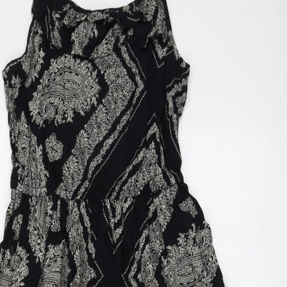 TU Womens Black Geometric Viscose A-Line Size 10 Round Neck Pullover