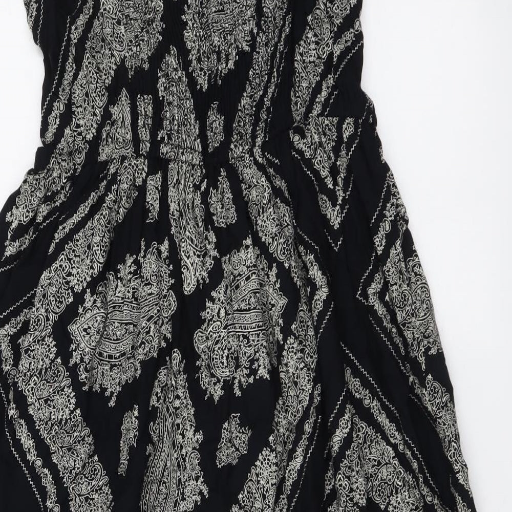 TU Womens Black Geometric Viscose A-Line Size 10 Round Neck Pullover