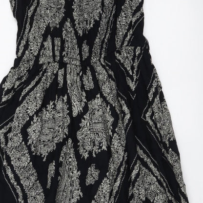 TU Womens Black Geometric Viscose A-Line Size 10 Round Neck Pullover