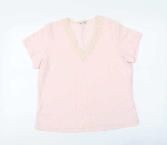 Berkertex Womens Pink Polyester Basic T-Shirt Size 14 V-Neck