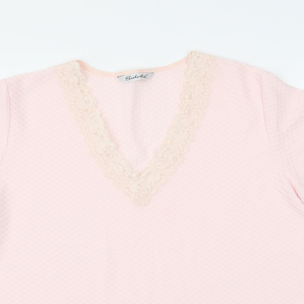 Berkertex Womens Pink Polyester Basic T-Shirt Size 14 V-Neck