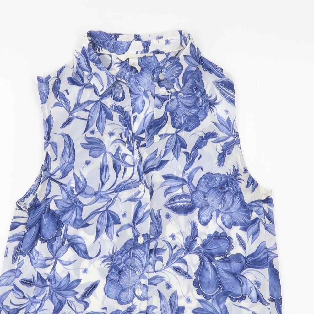 Womens UK Size 4 H&M Blue Basic Button-Up