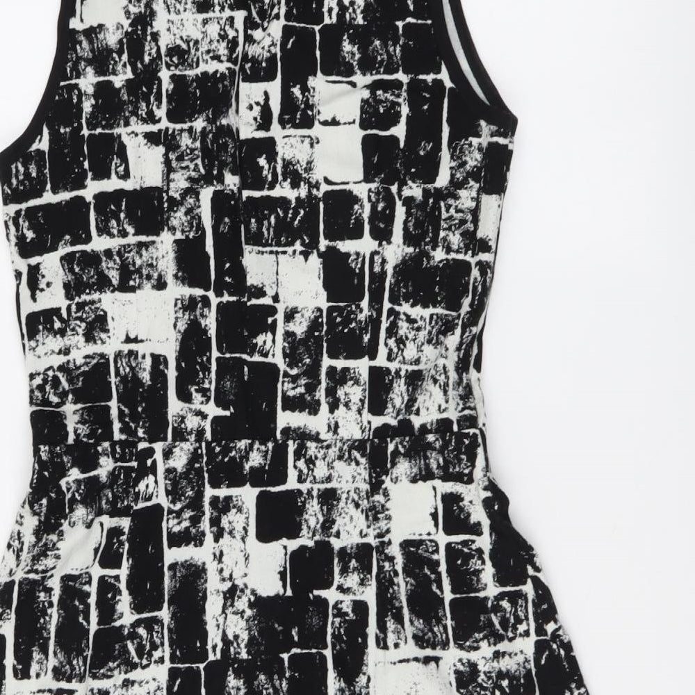 Fashion Union Womens Black Geometric Cotton A-Line Size 10 V-Neck Zip