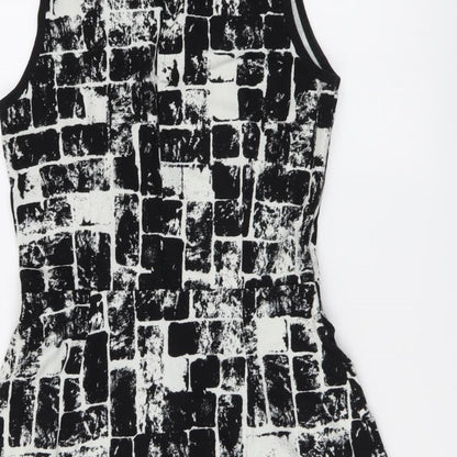 Fashion Union Womens Black Geometric Cotton A-Line Size 10 V-Neck Zip