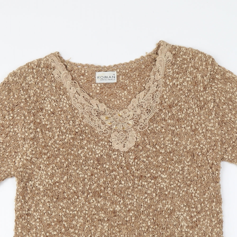 Womens UK Size 14 Roman Beige Basic Blouse