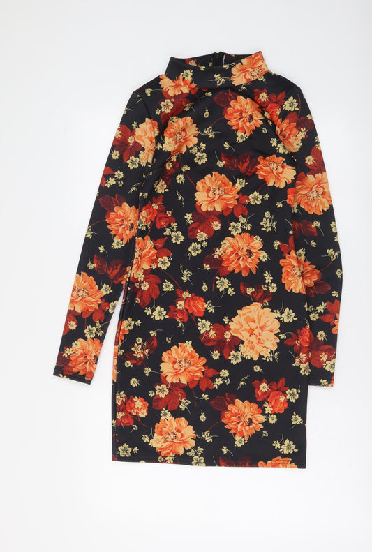 Missguided Womens Beige Floral Polyester Bodycon Size 8 High Neck Zip