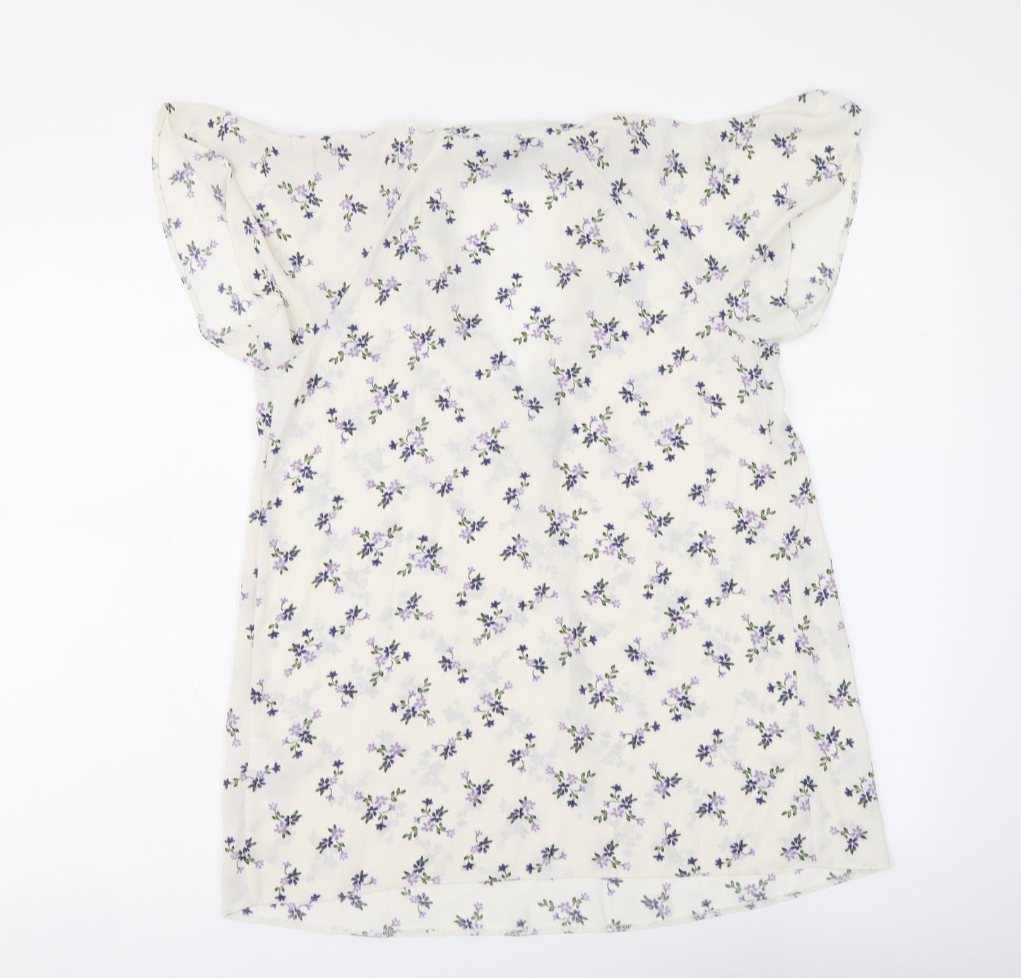 Primark Womens White Floral Polyester Basic Blouse Size 8 V-Neck