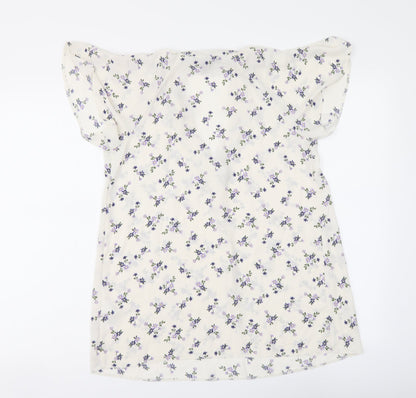 Primark Womens White Floral Polyester Basic Blouse Size 8 V-Neck