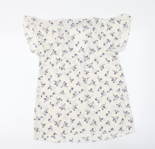 Primark Womens White Floral Polyester Basic Blouse Size 8 V-Neck