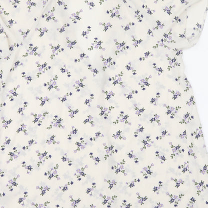 Primark Womens White Floral Polyester Basic Blouse Size 8 V-Neck