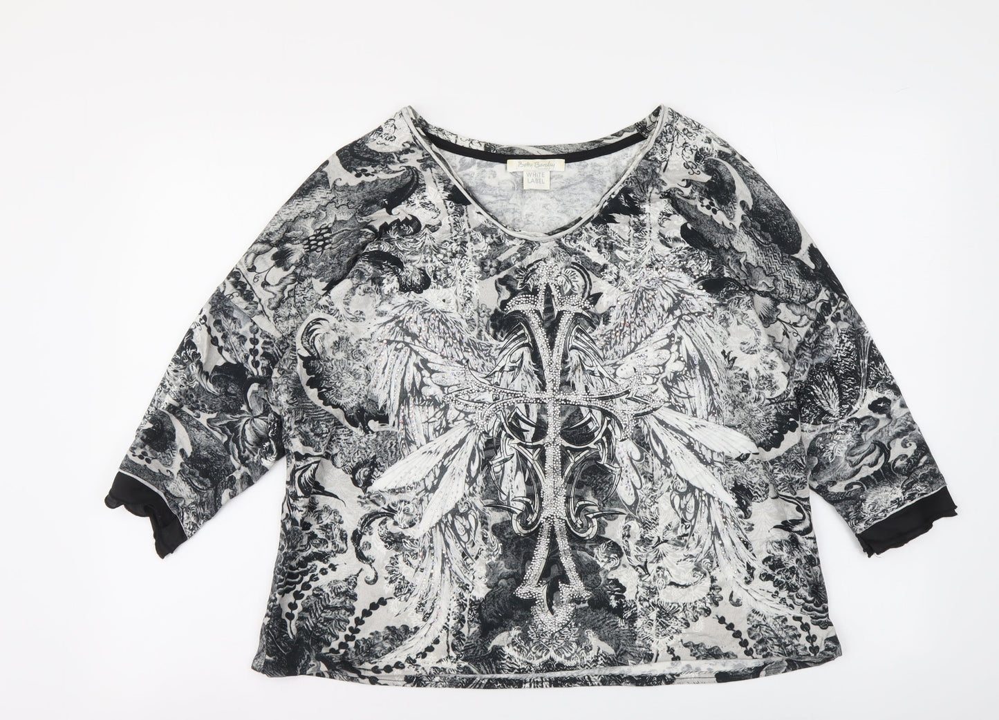 Betty Barclay Womens Black Geometric Polyester Basic Blouse Size M Round Neck