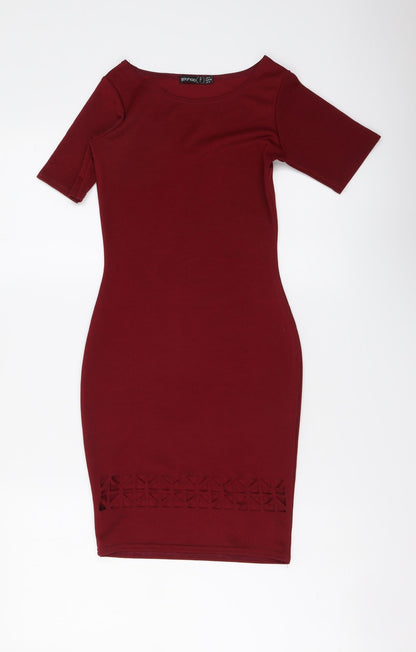 Boohoo Womens Red Polyester Mini Size 4 Round Neck Pullover