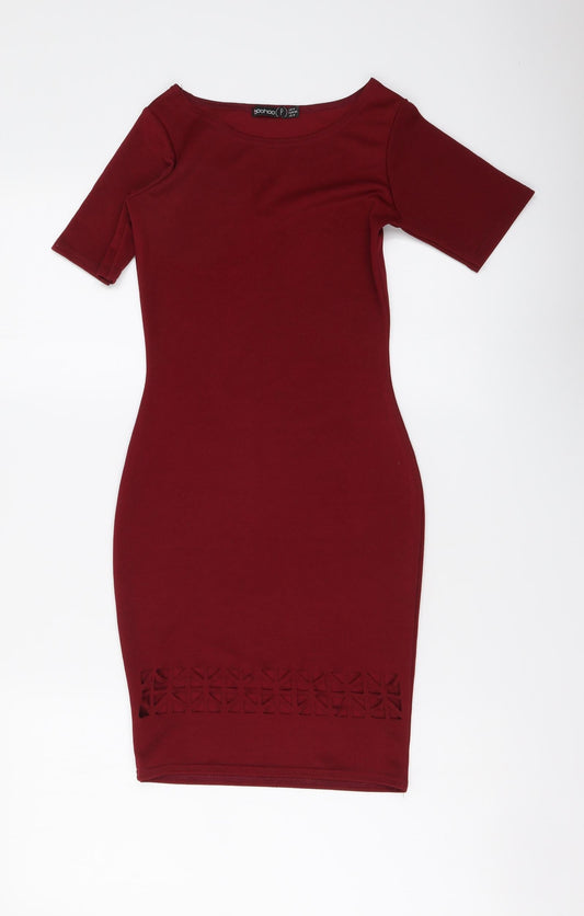 Boohoo Womens Red Polyester Mini Size 4 Round Neck Pullover