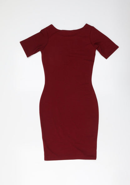 Boohoo Womens Red Polyester Mini Size 4 Round Neck Pullover