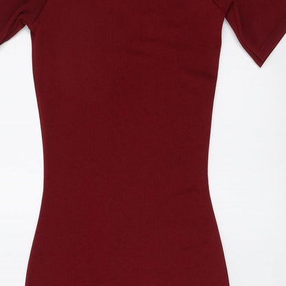 Boohoo Womens Red Polyester Mini Size 4 Round Neck Pullover