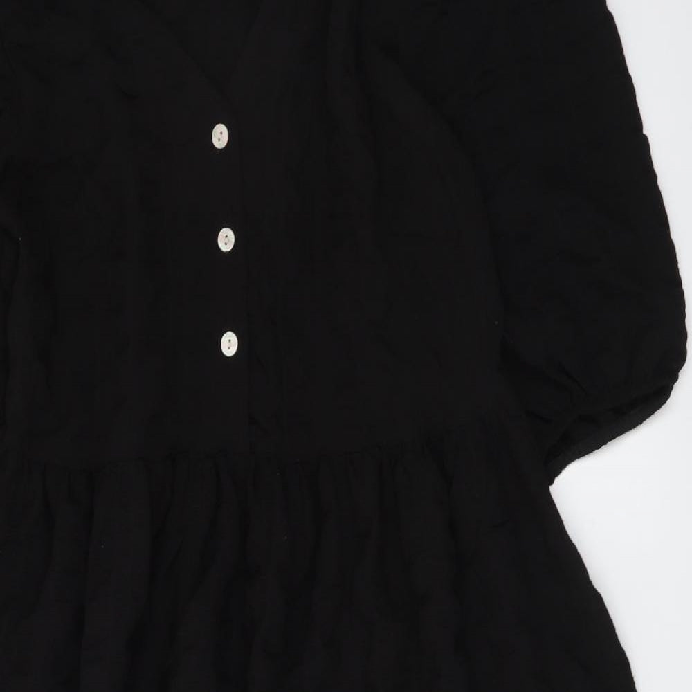 Matalan Womens Black Polyester A-Line Size 10 V-Neck Button