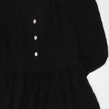 Matalan Womens Black Polyester A-Line Size 10 V-Neck Button
