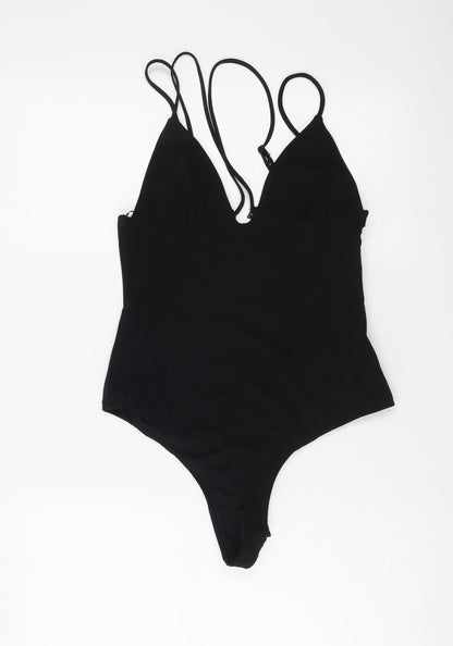 Zara Womens Black Polyester Bodysuit One-Piece Size S Snap