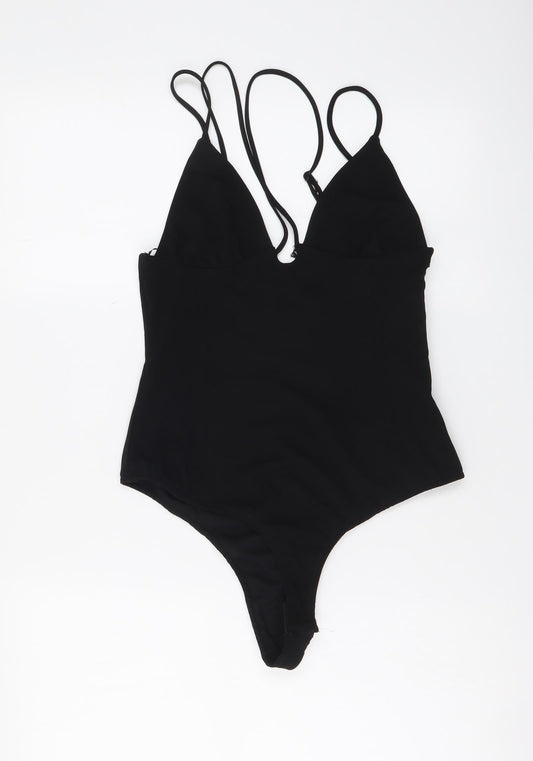 Zara Womens Black Polyester Bodysuit One-Piece Size S Snap