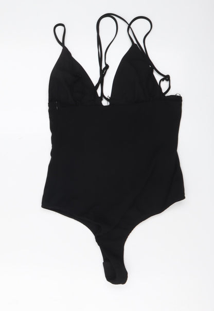 Zara Womens Black Polyester Bodysuit One-Piece Size S Snap
