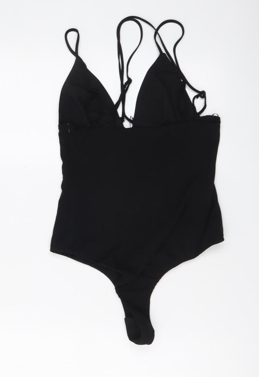Zara Womens Black Polyester Bodysuit One-Piece Size S Snap