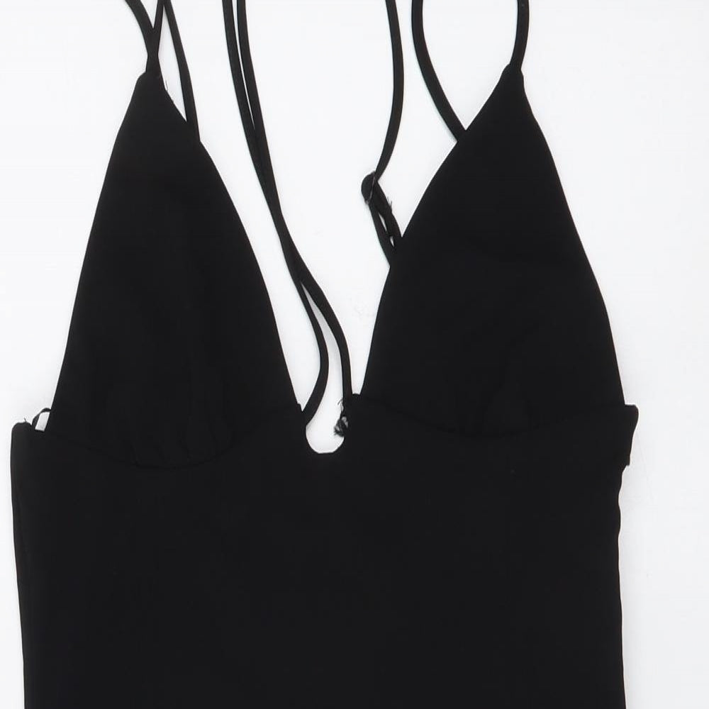 Zara Womens Black Polyester Bodysuit One-Piece Size S Snap
