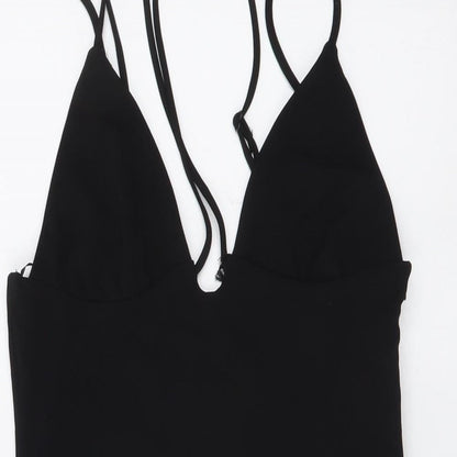 Zara Womens Black Polyester Bodysuit One-Piece Size S Snap