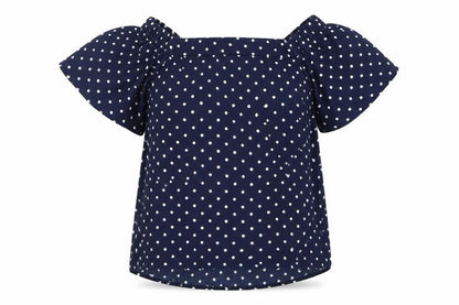 Active Usa Womens Blue Polka Dot Polyester Basic Blouse Size M Off the Shoulder