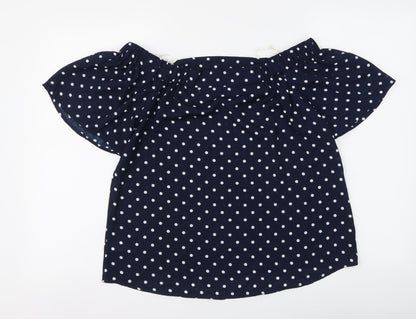 Active Usa Womens Blue Polka Dot Polyester Basic Blouse Size M Off the Shoulder