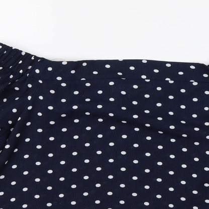 Active Usa Womens Blue Polka Dot Polyester Basic Blouse Size M Off the Shoulder