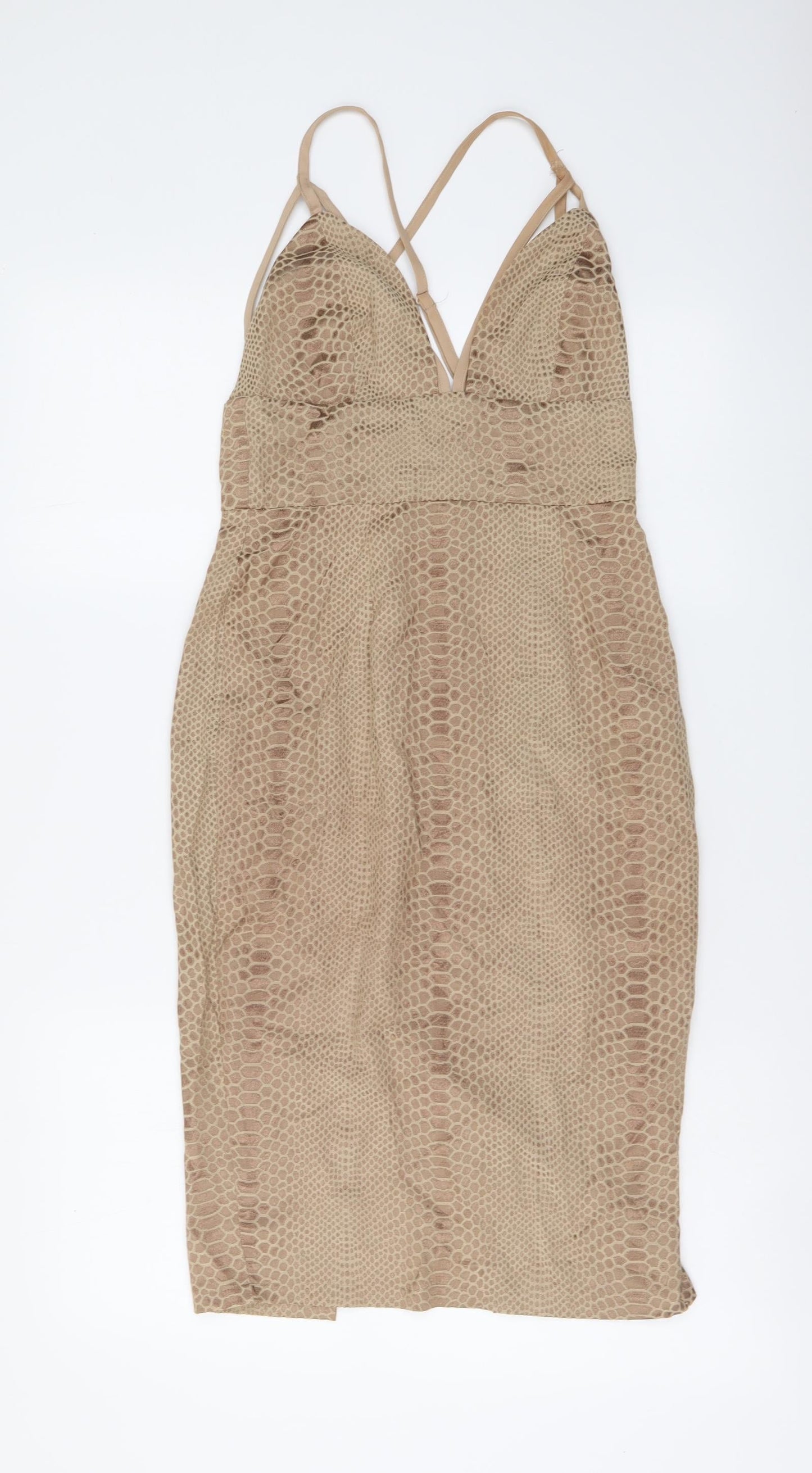 Missguided Womens Beige Animal Print Polyester Bodycon Size 8 V-Neck - Snake Skin Print