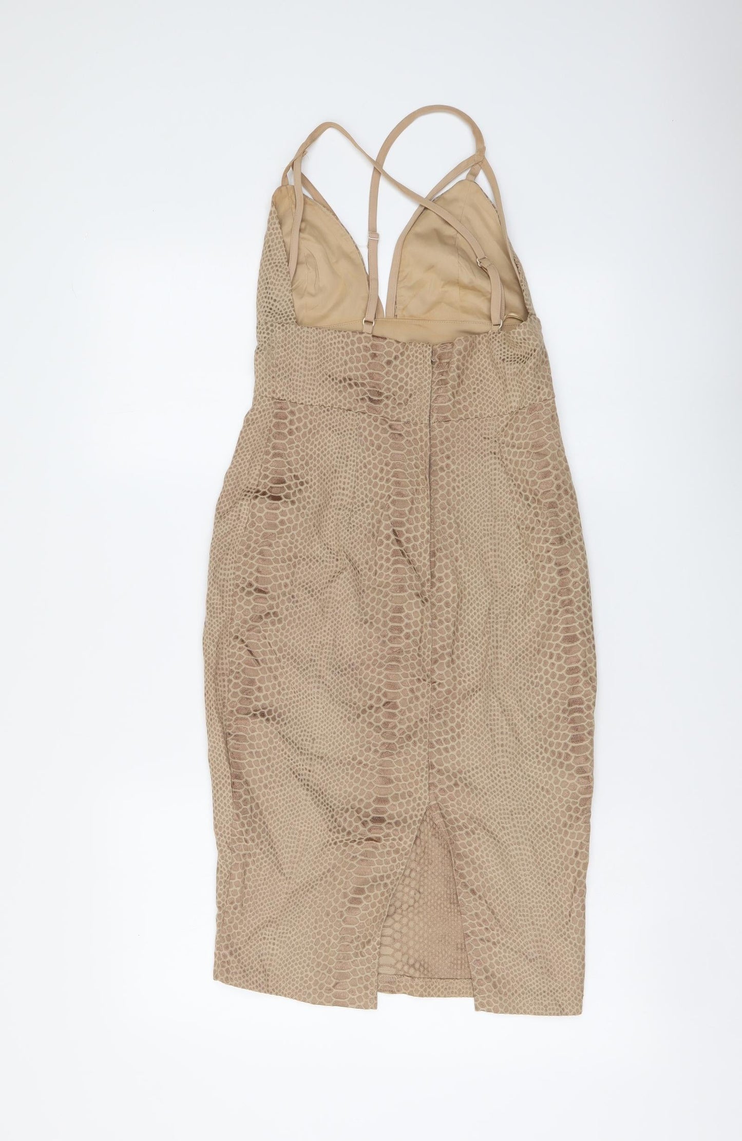 Missguided Womens Beige Animal Print Polyester Bodycon Size 8 V-Neck - Snake Skin Print