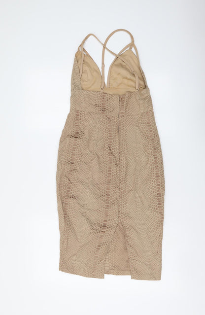 Missguided Womens Beige Animal Print Polyester Bodycon Size 8 V-Neck - Snake Skin Print