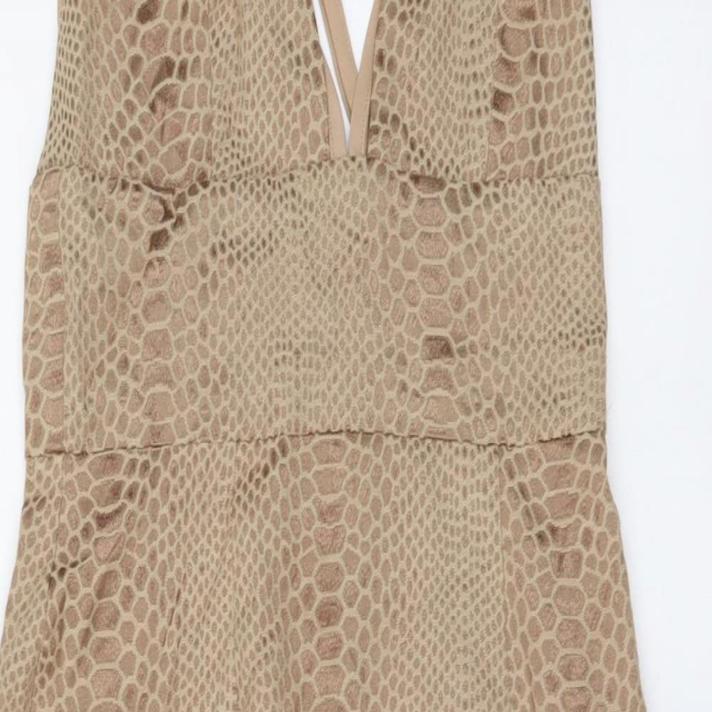 Missguided Womens Beige Animal Print Polyester Bodycon Size 8 V-Neck - Snake Skin Print