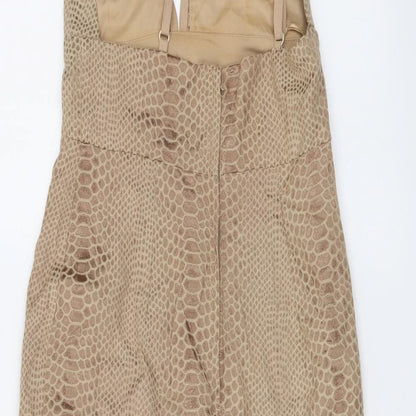 Missguided Womens Beige Animal Print Polyester Bodycon Size 8 V-Neck - Snake Skin Print