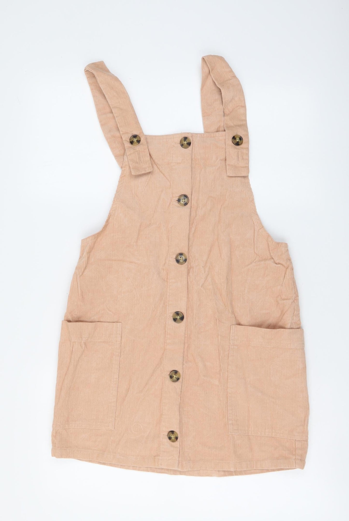 Mango Womens Pink Cotton Pinafore/Dungaree Dress Size XS Square Neck Button