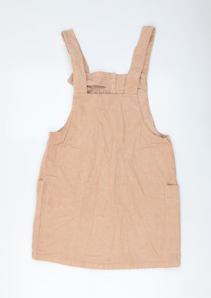 Mango Womens Pink Cotton Pinafore/Dungaree Dress Size XS Square Neck Button
