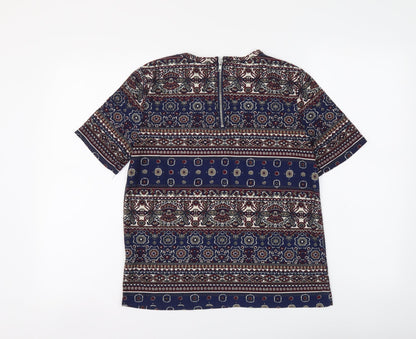 Glamorous Womens Blue Geometric Polyester T-Shirt Size XS Round Neck