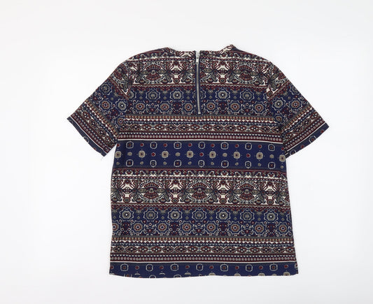 Glamorous Womens Blue Geometric Polyester T-Shirt Size XS Round Neck