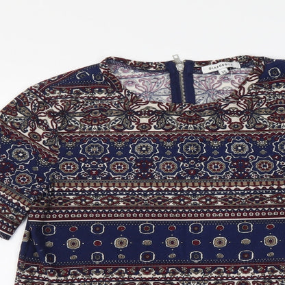 Glamorous Womens Blue Geometric Polyester T-Shirt Size XS Round Neck