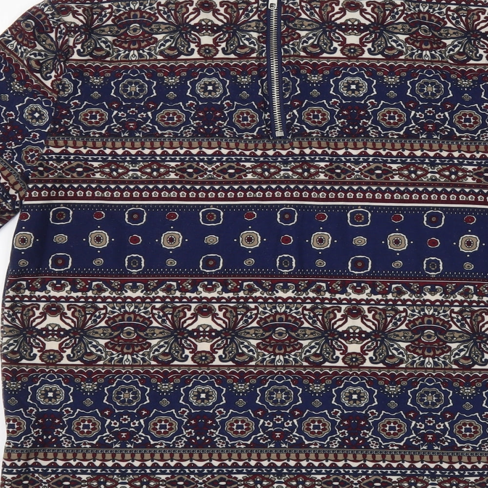 Glamorous Womens Blue Geometric Polyester T-Shirt Size XS Round Neck