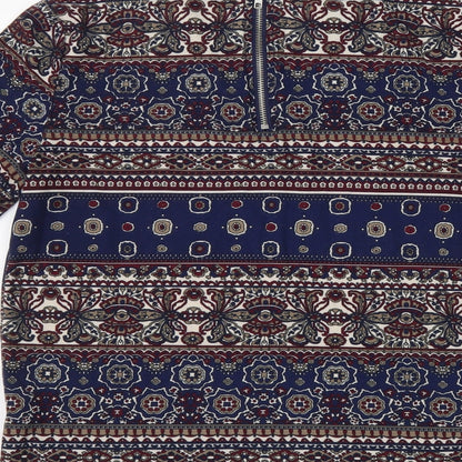 Glamorous Womens Blue Geometric Polyester T-Shirt Size XS Round Neck