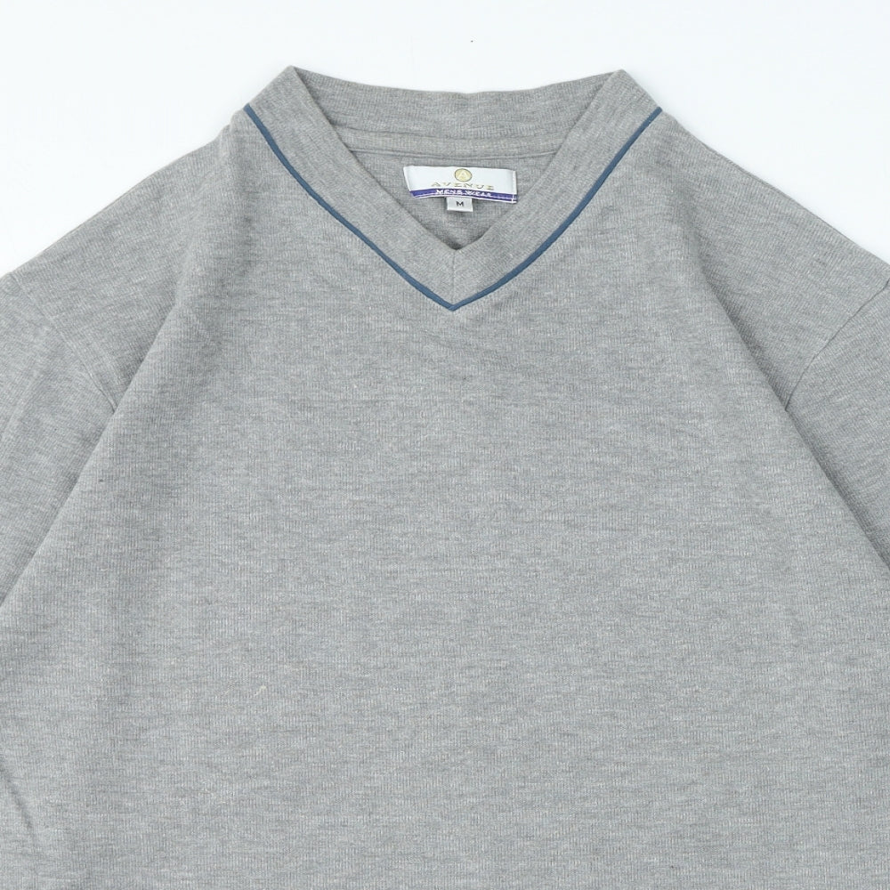 Avenue Mens Grey V-Neck Cotton Pullover Jumper Size M