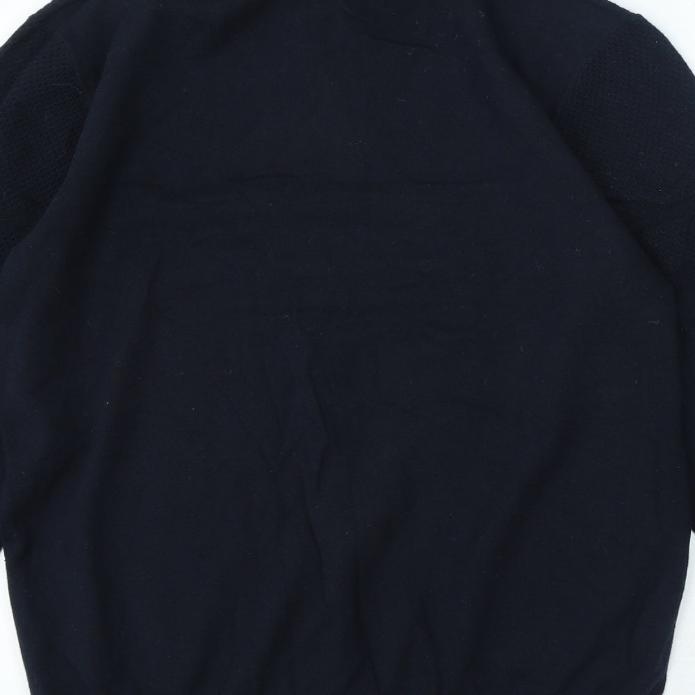 Mens Blue High Neck Herringbone Cotton Pullover Jumper Size L