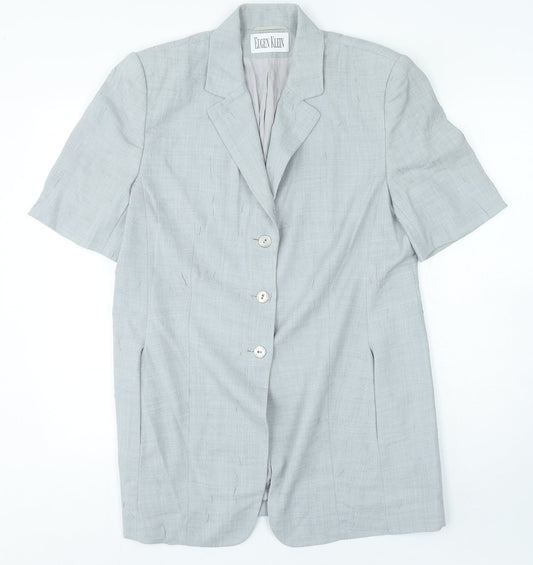 Eugen Klein Womens Grey Polyester Basic Button-Up Size 14 Collared
