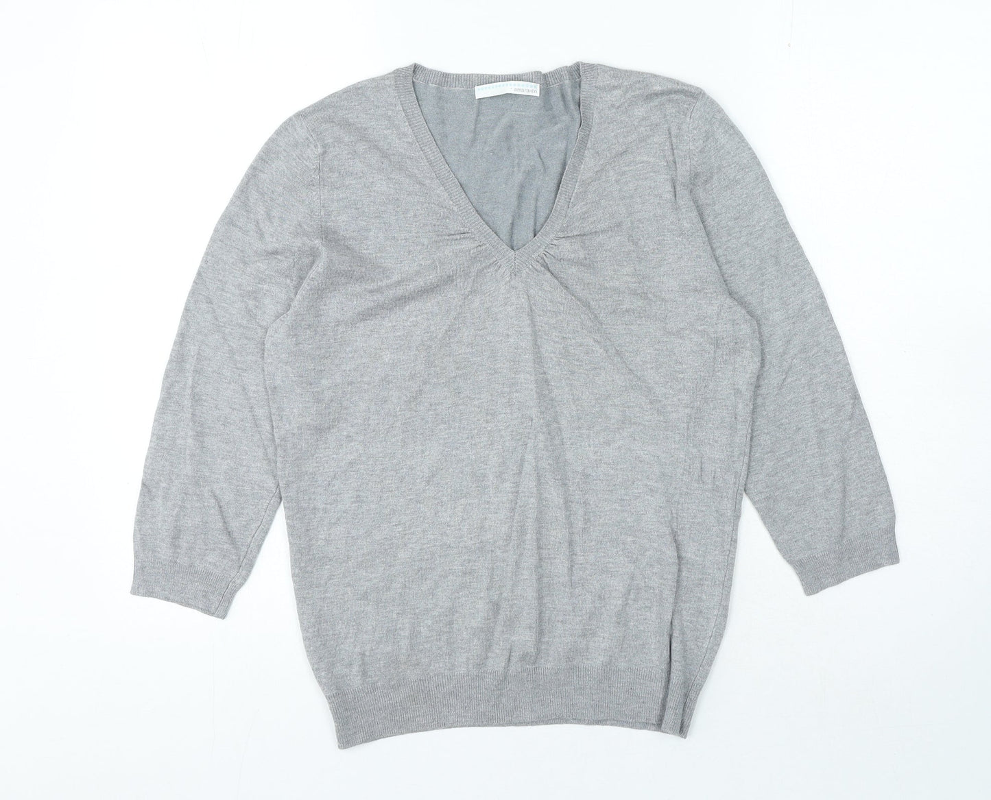AMARANTO Womens Grey V-Neck Viscose Pullover Jumper Size 16