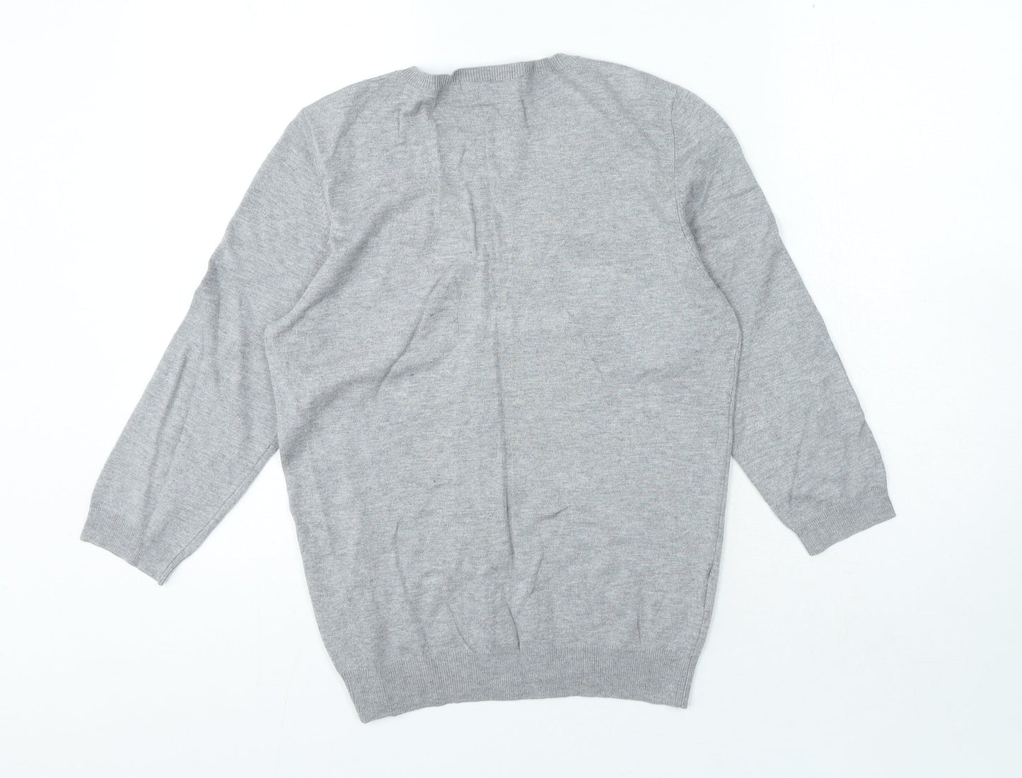 AMARANTO Womens Grey V-Neck Viscose Pullover Jumper Size 16