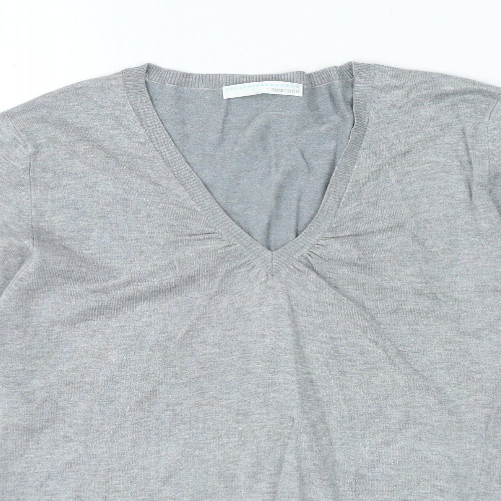 AMARANTO Womens Grey V-Neck Viscose Pullover Jumper Size 16